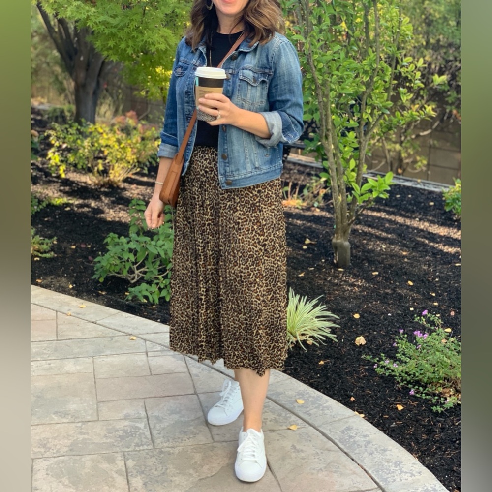 J. Crew Factory Leopard Print Pleated Midi Skirt